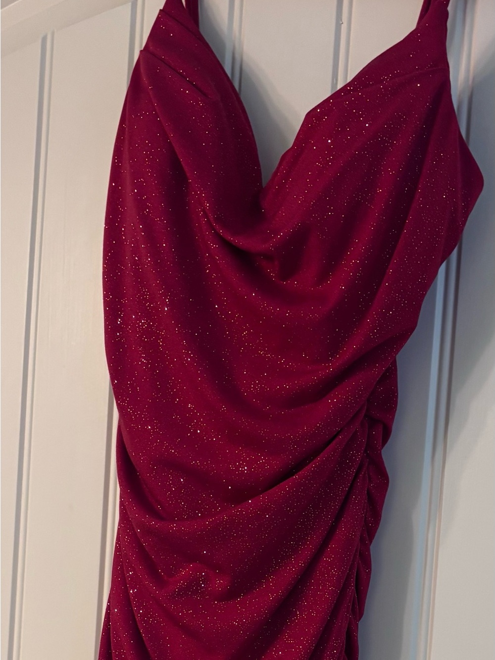 B Darlin Sparkle Cowl-Neck Spaghetti Strap Dress - Red